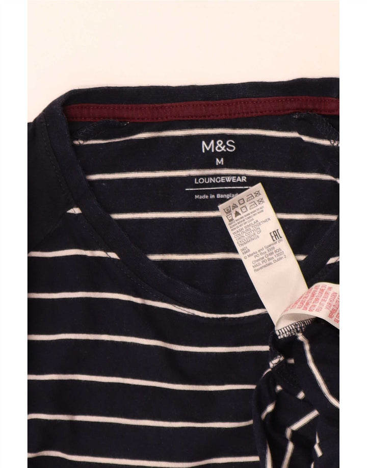 Marks & Spencer Mens Top Long Sleeve Medium Navy Blue Striped Cotton