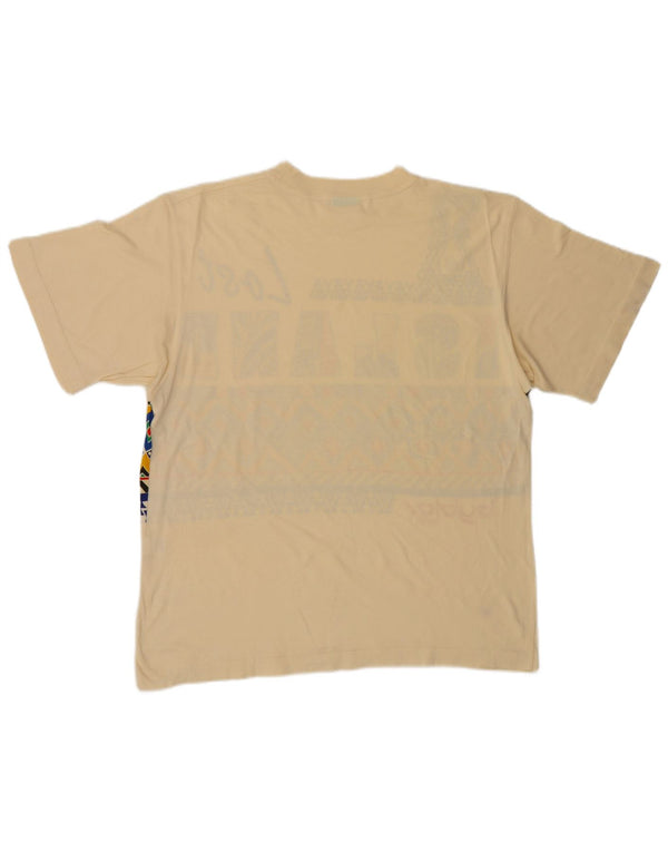 Byblos Mens Graphic T-Shirt Top Large Beige Cotton