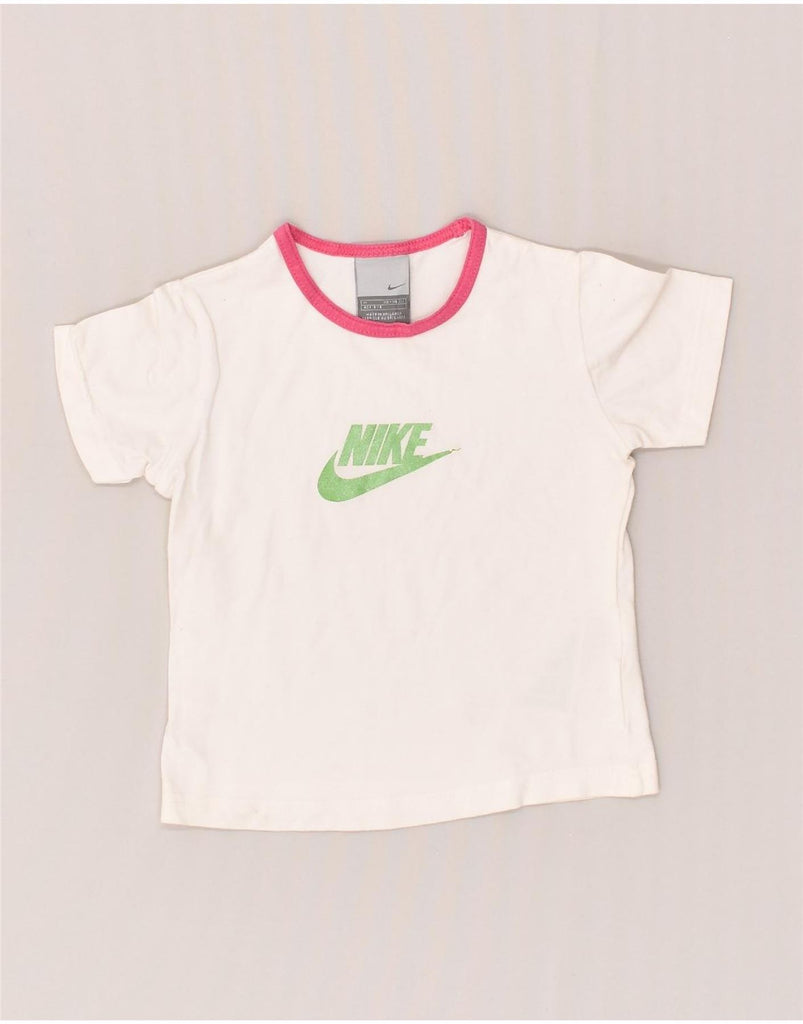 NIKE Girls Graphic T-Shirt Top 5-6 Years Medium White Cotton | Vintage Nike | Thrift | Second-Hand Nike | Used Clothing | Messina Hembry 