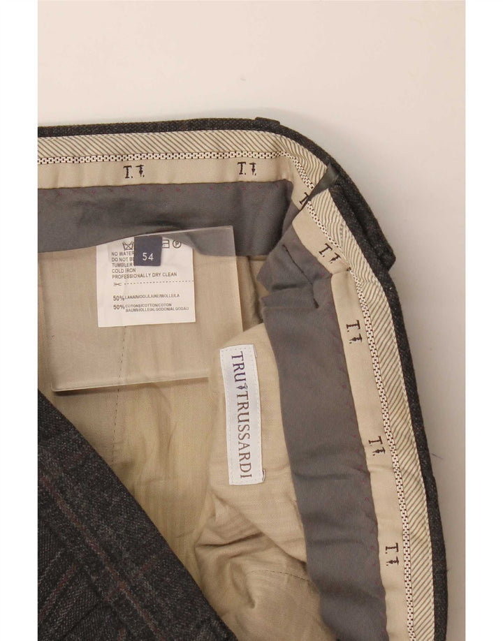 Trussardi Mens Straight Suit Trousers W36 L33 Grey Check Wool