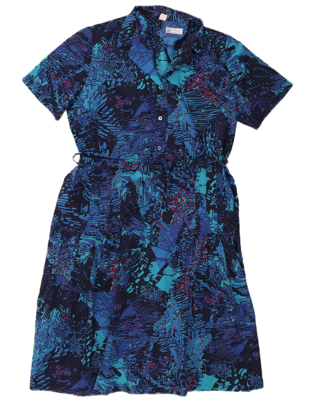 Vintage Womens Abstract Pattern Basic Dress UK 18 XL Navy Blue