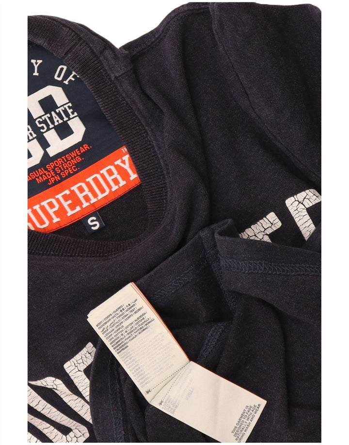 Superdry Mens Graphic Top Long Sleeve Small Navy Blue Cotton