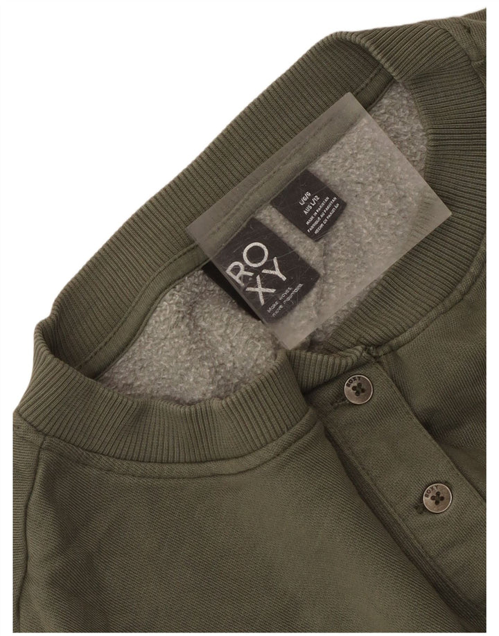 Roxy Womens Button Neck Sweatshirt Jumper UK 16 Large Khaki Cotton