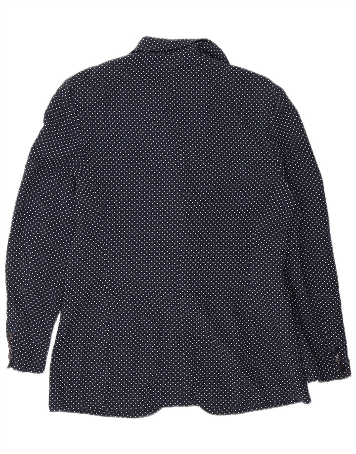 VINTAGE Womens 1 Button Blazer Jacket UK 14 Medium Navy Blue Spotted