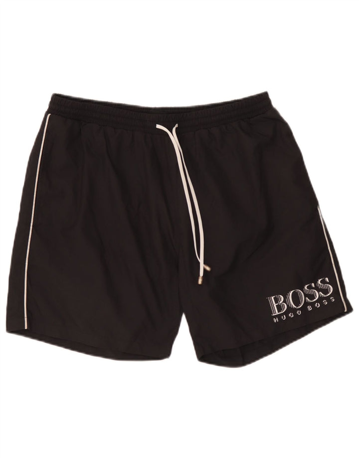 Hugo Boss Mens Graphic Swimming Shorts Large Black Polyester