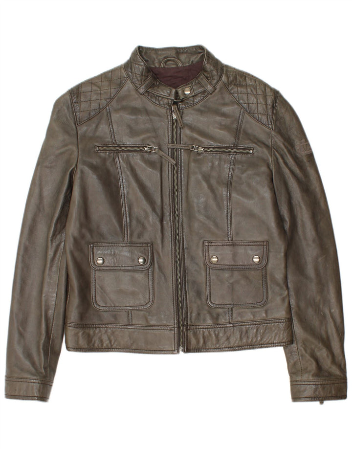 Vintage Womens Leather Jacket IT 42 Medium Grey Leather