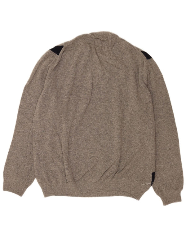 Rifle Mens V-Neck Jumper Sweater Large Grey Argyle/Diamond Wool
