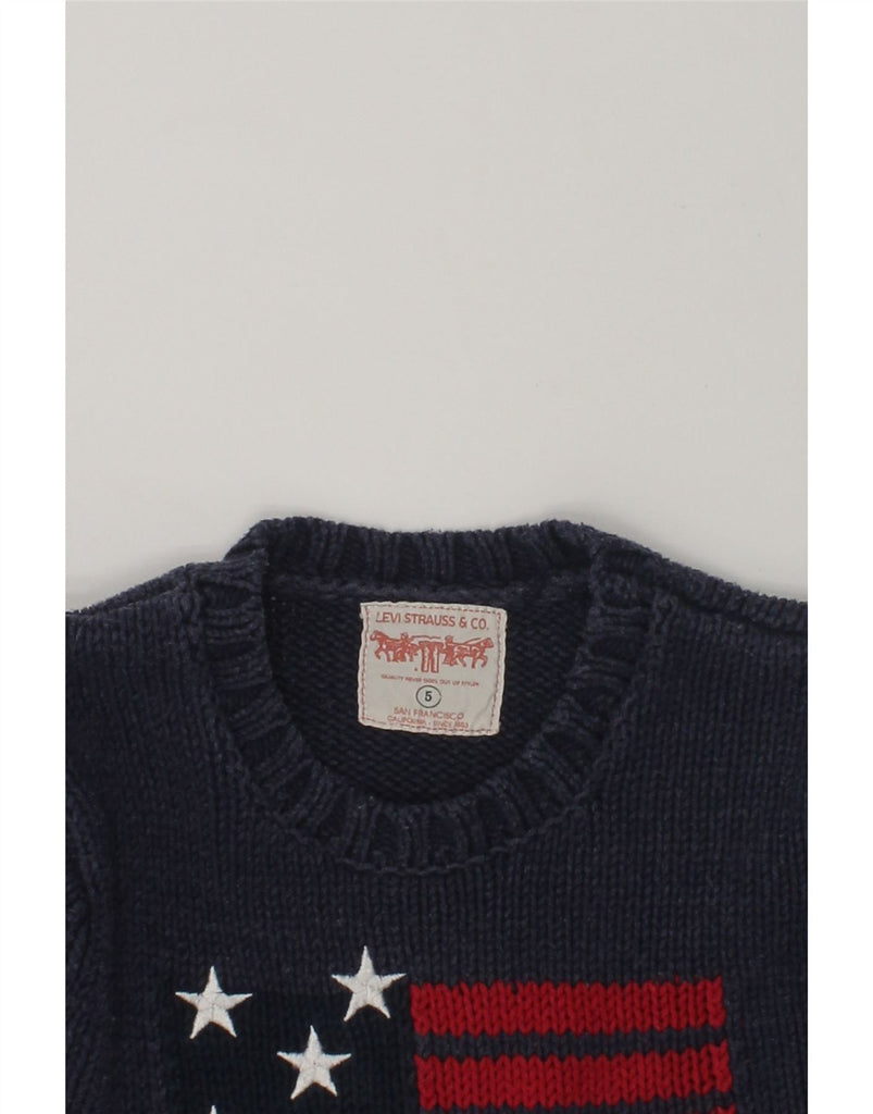 LEVI'S Boys Graphic Crew Neck Jumper Sweater 4-5 Years Navy Blue Cotton | Vintage Levi's | Thrift | Second-Hand Levi's | Used Clothing | Messina Hembry 