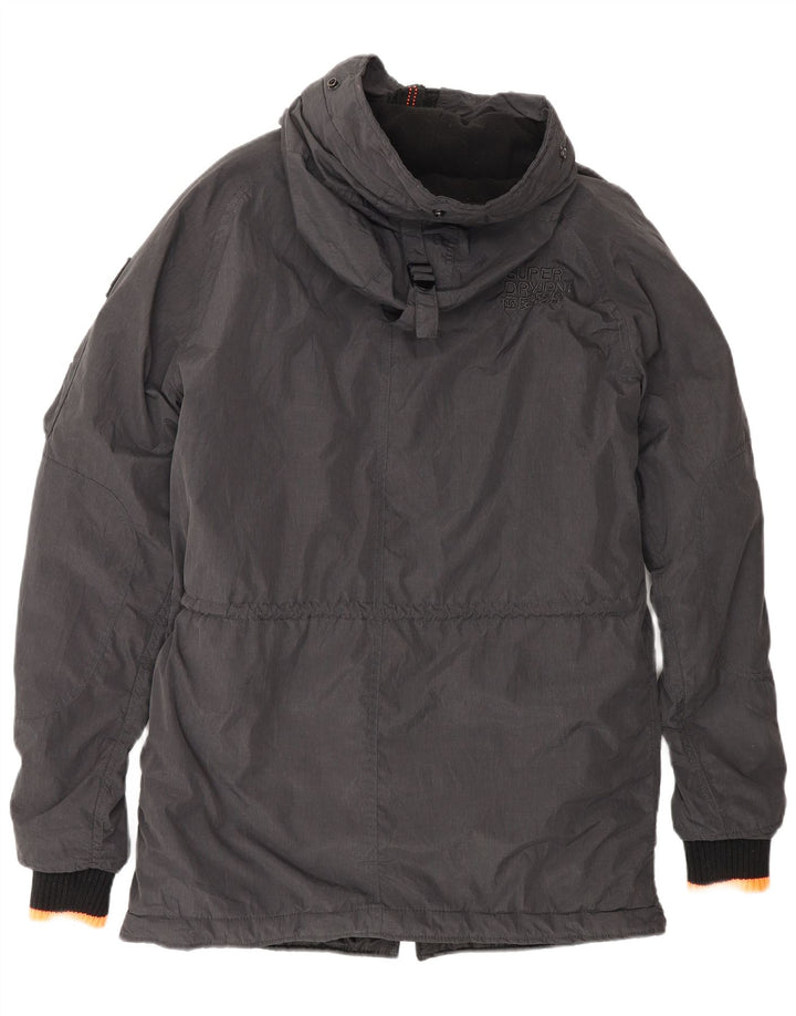 Superdry Mens Hooded Parka Jacket UK 38 Medium Grey Nylon