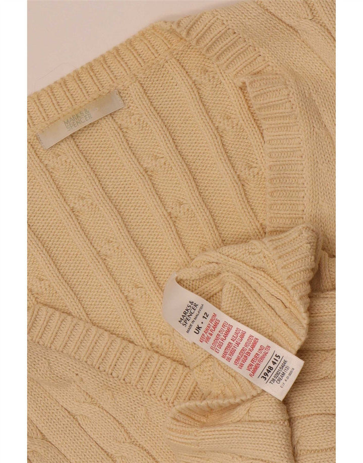 Marks & Spencer Womens Cardigan Sweater UK 12 Medium Beige Cotton