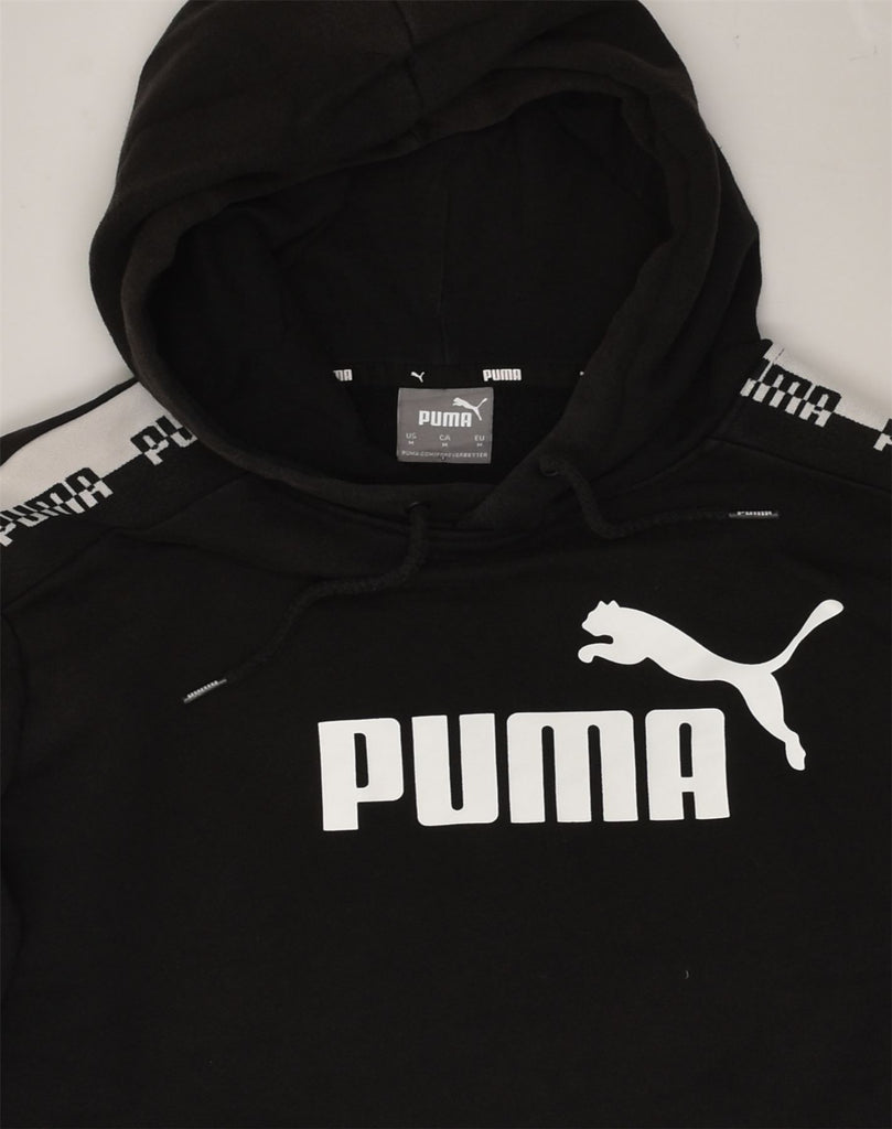 PUMA Mens Graphic Hoodie Jumper Medium Black Cotton | Vintage Puma | Thrift | Second-Hand Puma | Used Clothing | Messina Hembry 