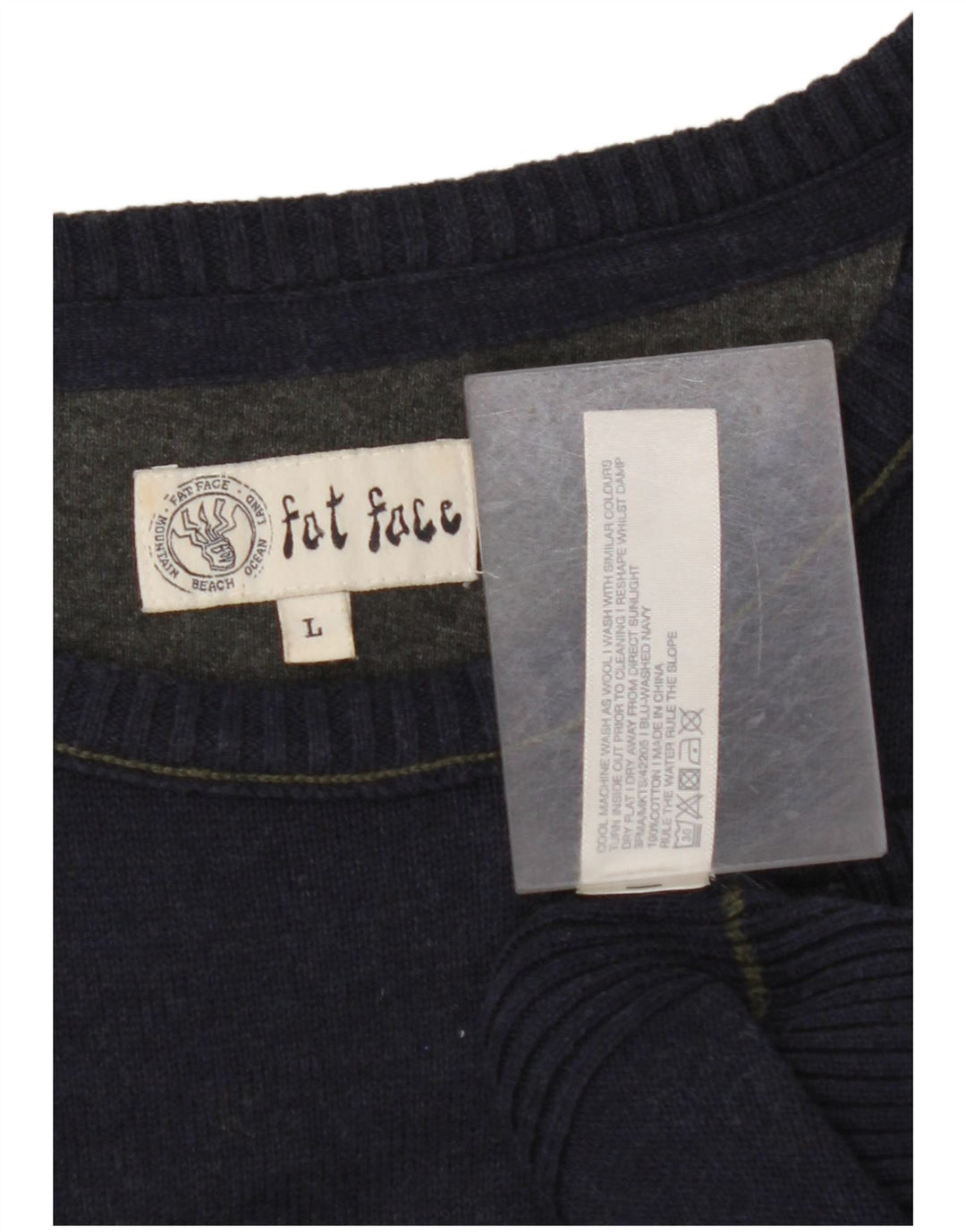 FAT FACE Mens Boat Neck Jumper Sweater Large Navy Blue Cotton