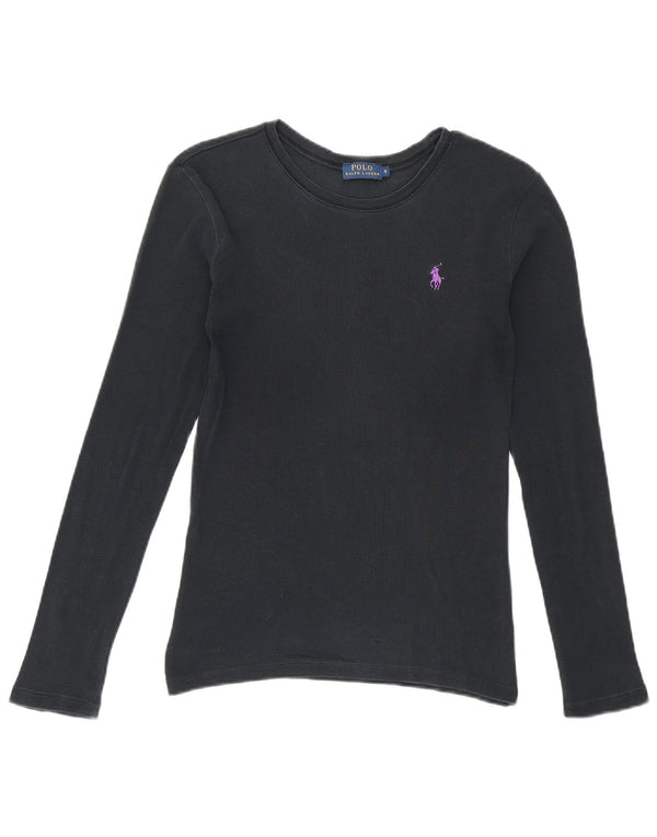 Polo Ralph Lauren Womens Top Long Sleeve UK 10 Small Navy Blue Cotton
