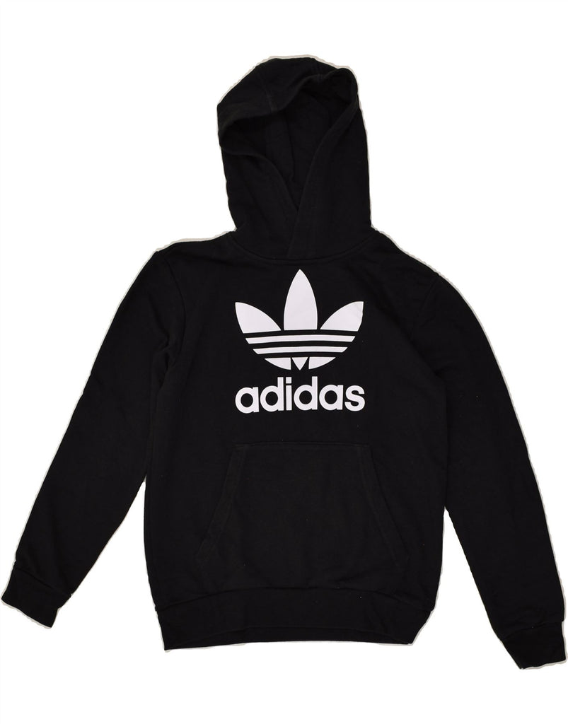 ADIDAS Boys Graphic Hoodie Jumper 10-11 Years Black Cotton | Vintage Adidas | Thrift | Second-Hand Adidas | Used Clothing | Messina Hembry 