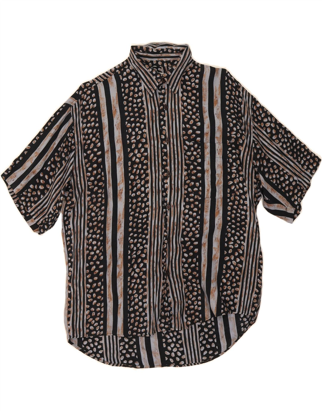 KANTAROS Mens Short Sleeve Shirt Medium Black Striped Vintage Kantaros and Second-Hand Kantaros from Messina Hembry 