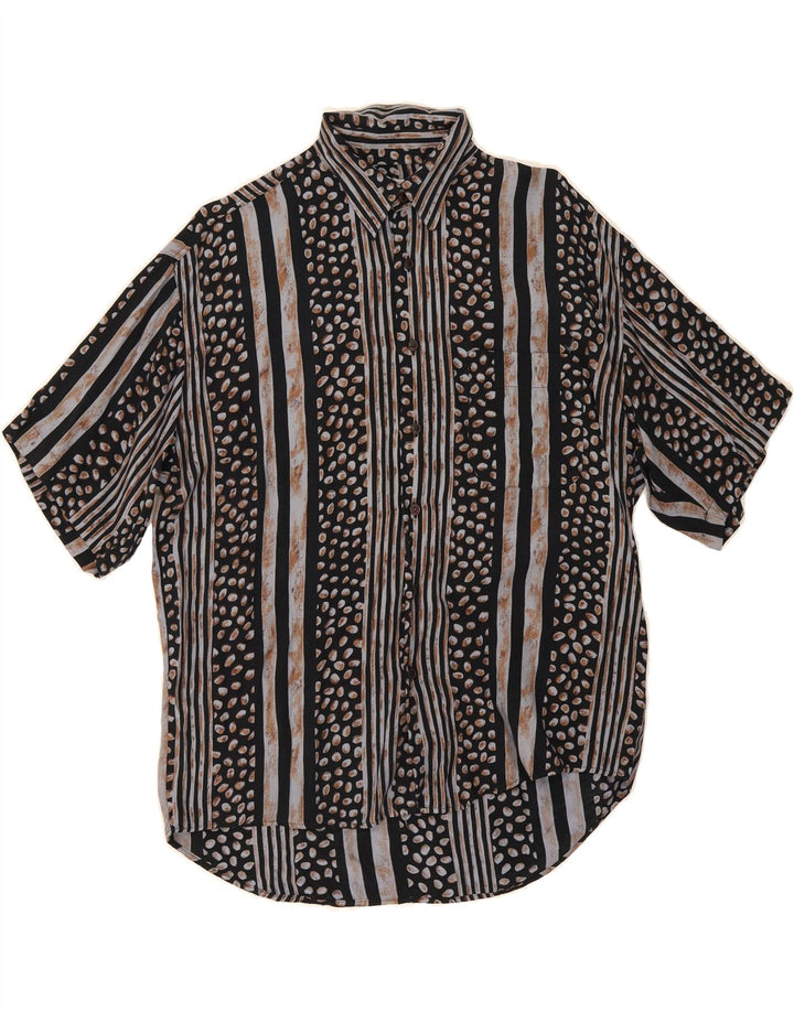 KANTAROS Mens Short Sleeve Shirt Medium Black Striped Vintage Kantaros and Second-Hand Kantaros from Messina Hembry 