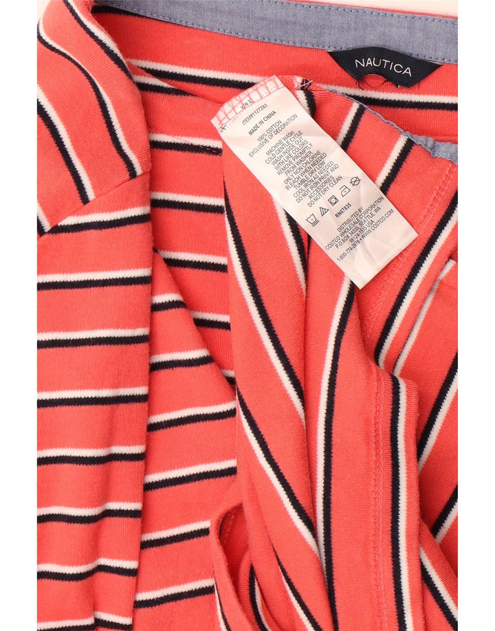 NAUTICA Womens Top 3/4 Sleeve UK 12 Medium Red Striped Cotton