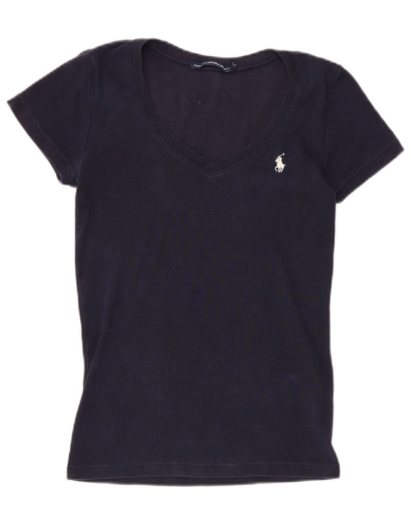 RALPH LAUREN Womens T-Shirt Top UK 8 Small Navy Blue Cotton