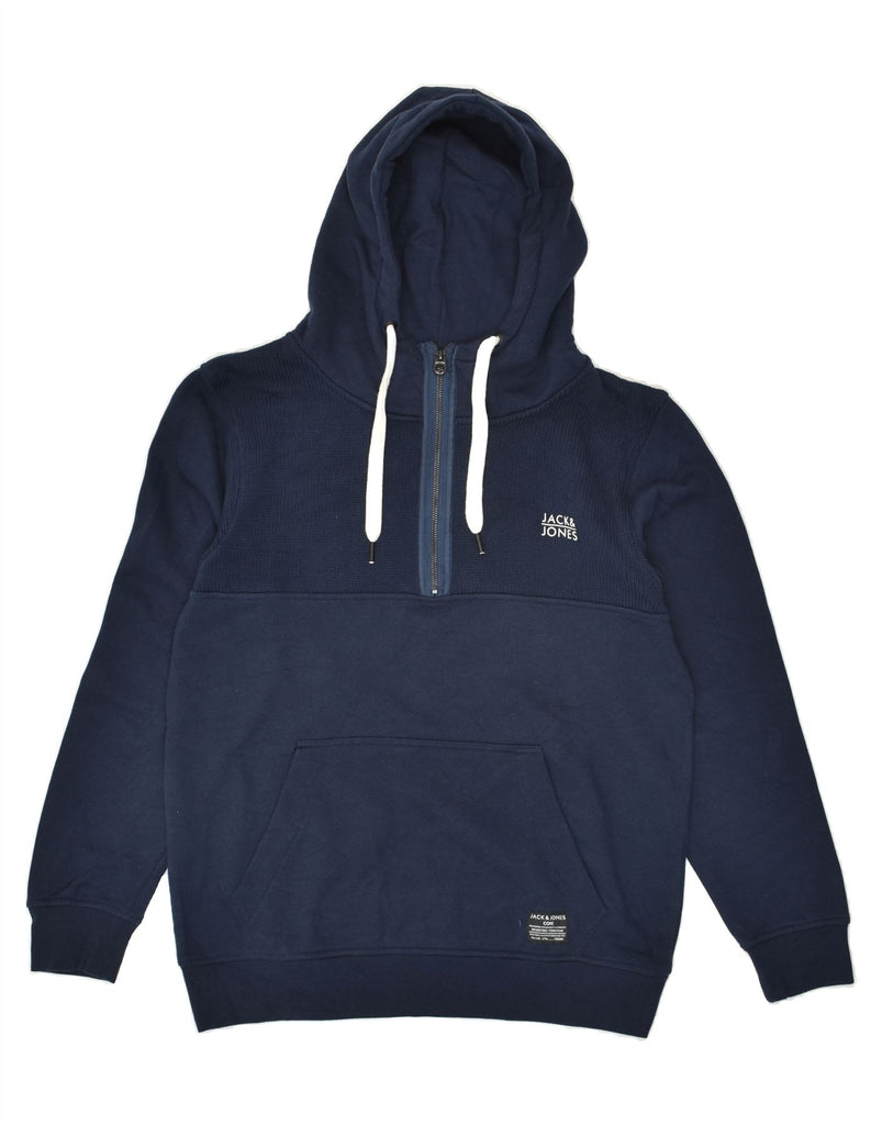 JACK & JONES Mens Graphic Zip Neck Hoodie Jumper Large Navy Blue Cotton | Vintage Jack & Jones | Thrift | Second-Hand Jack & Jones | Used Clothing | Messina Hembry 