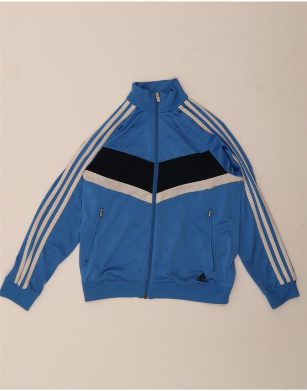 Adidas Boys Tracksuit Top Jacket 11-12 Years Blue Colourblock Polyester