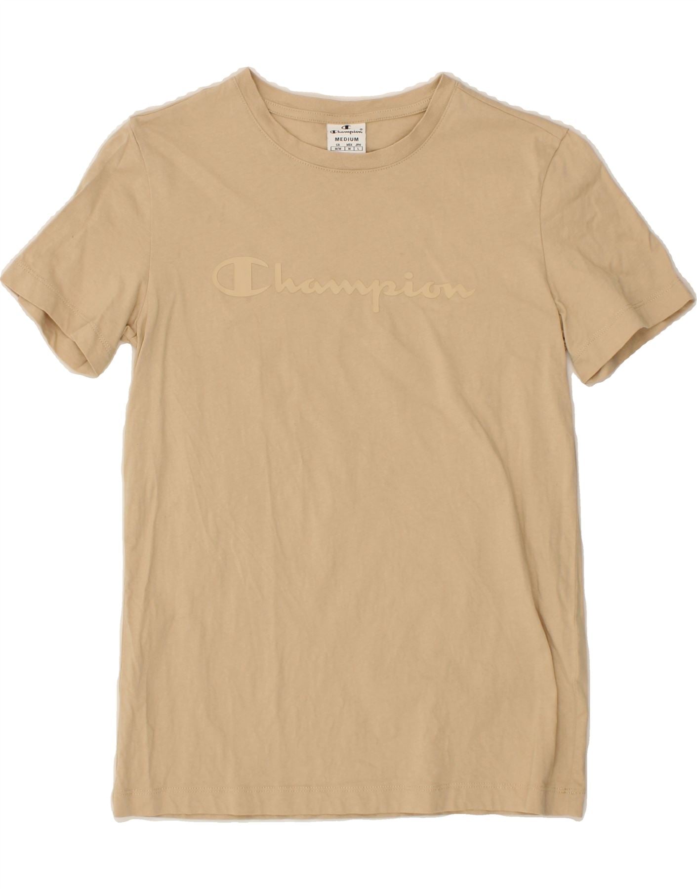 CHAMPION Womens Graphic T-Shirt Top UK 12 Medium Beige Vintage