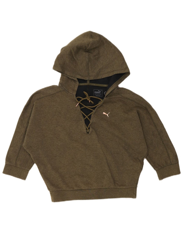 PUMA Womens 3/4 Sleeve Batwing Hoodie Jumper UK 10 Small Khaki Cotton