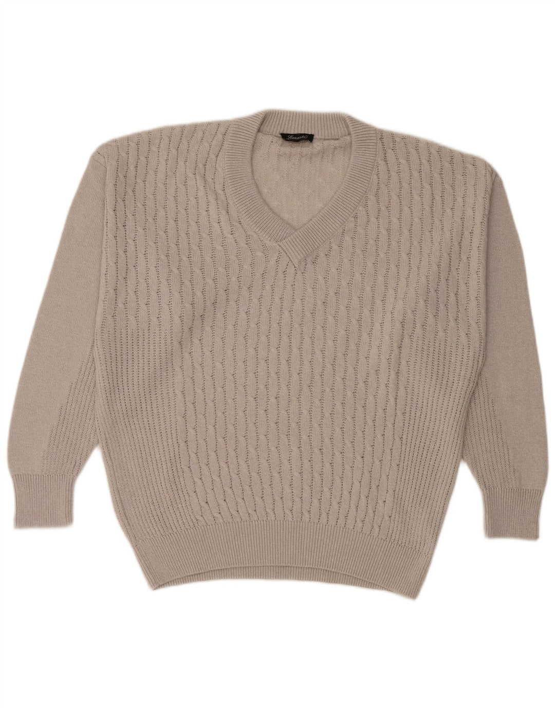 LEONARDO Mens V-Neck Jumper Sweater XL Grey Cotton