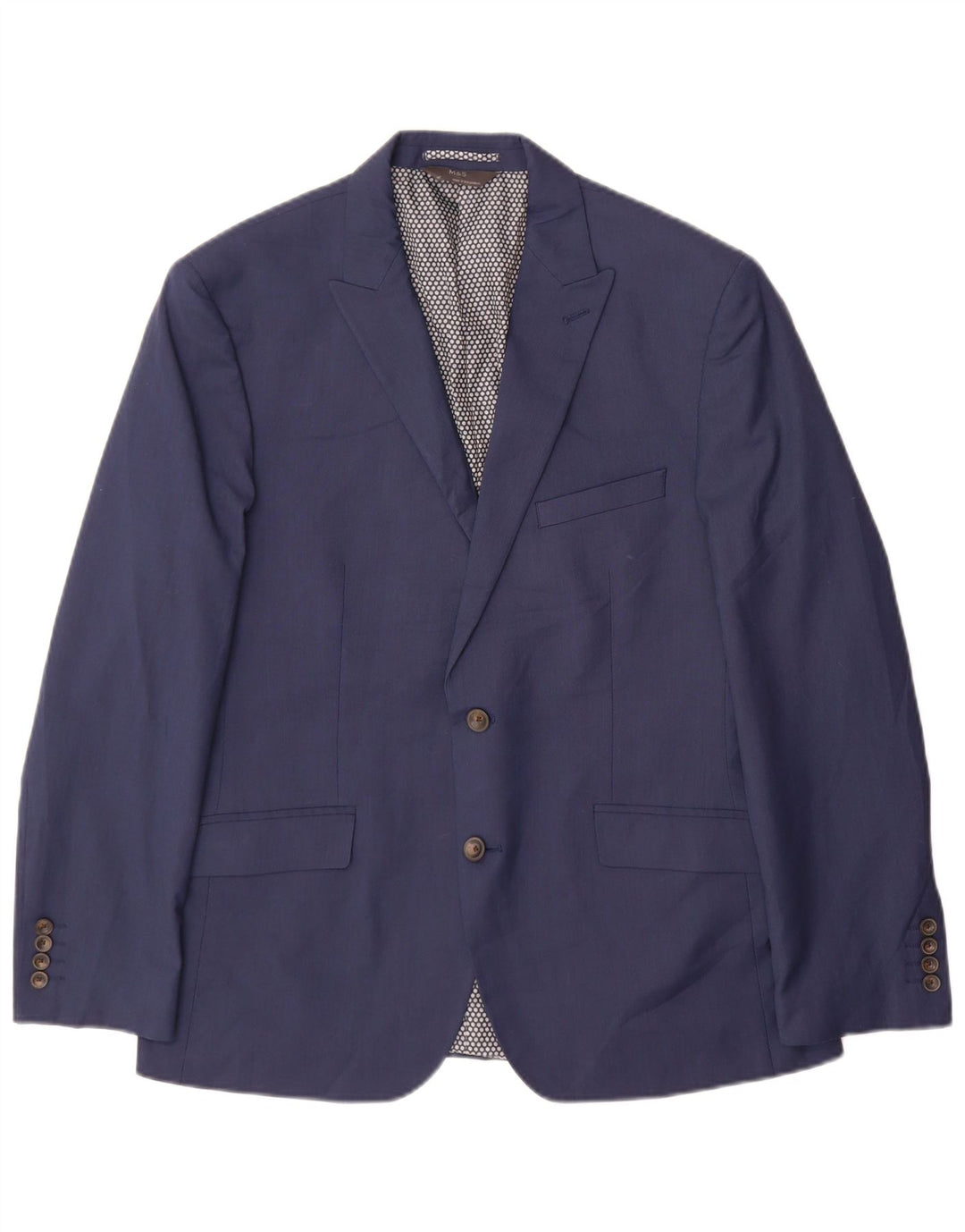 Marks & Spencer Mens 2 Button Blazer Jacket UK 42 Large Navy Blue Polyester