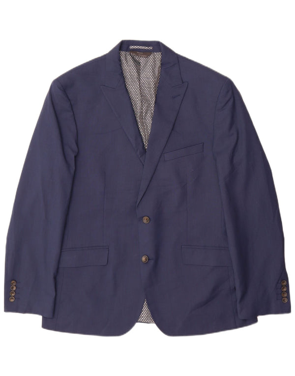 Marks & Spencer Mens 2 Button Blazer Jacket UK 42 Large Navy Blue Polyester