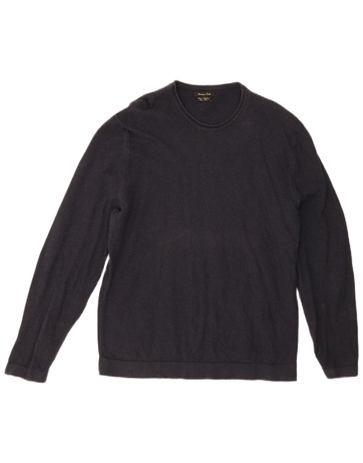 Massimo Dutti Mens Crew Neck Jumper Sweater Large Navy Blue Cotton