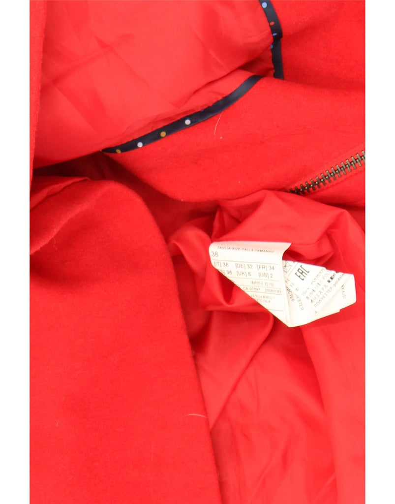 BENETTON Womens Hooded Duffle Coat UK 6 XS Red Wool Vintage Benetton and Second-Hand Benetton from Messina Hembry 