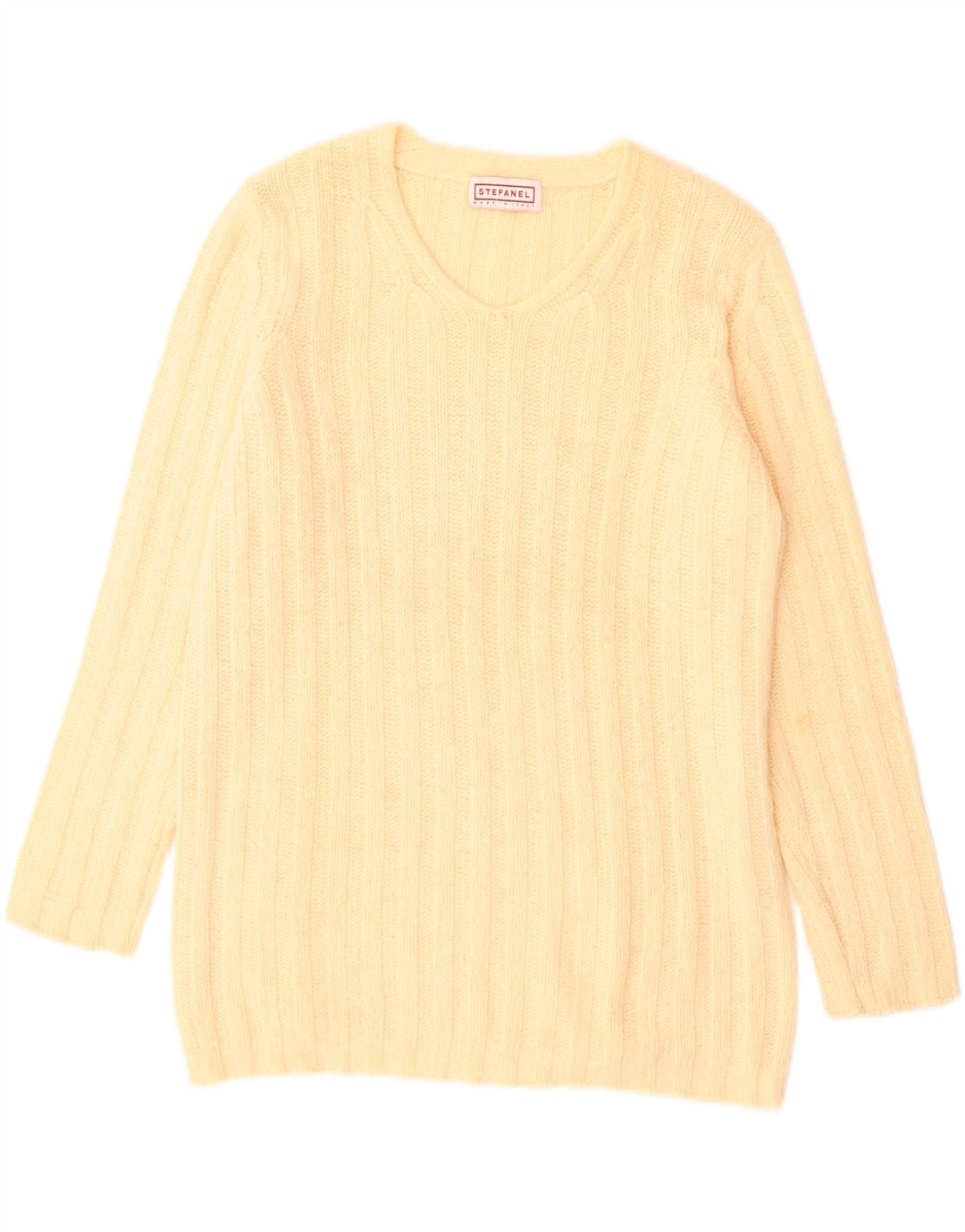 Stefanel Womens V-Neck Jumper Sweater UK 14 Large Yellow