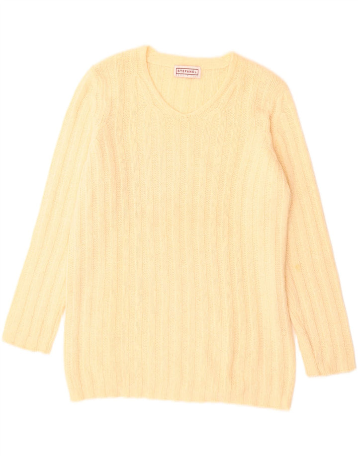 Stefanel Womens V-Neck Jumper Sweater UK 14 Large Yellow