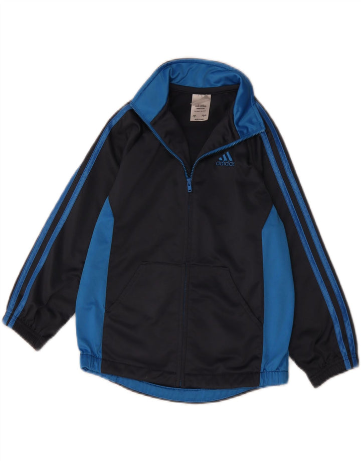 Adidas Boys Tracksuit Top Jacket 5-6 Years Black Colourblock