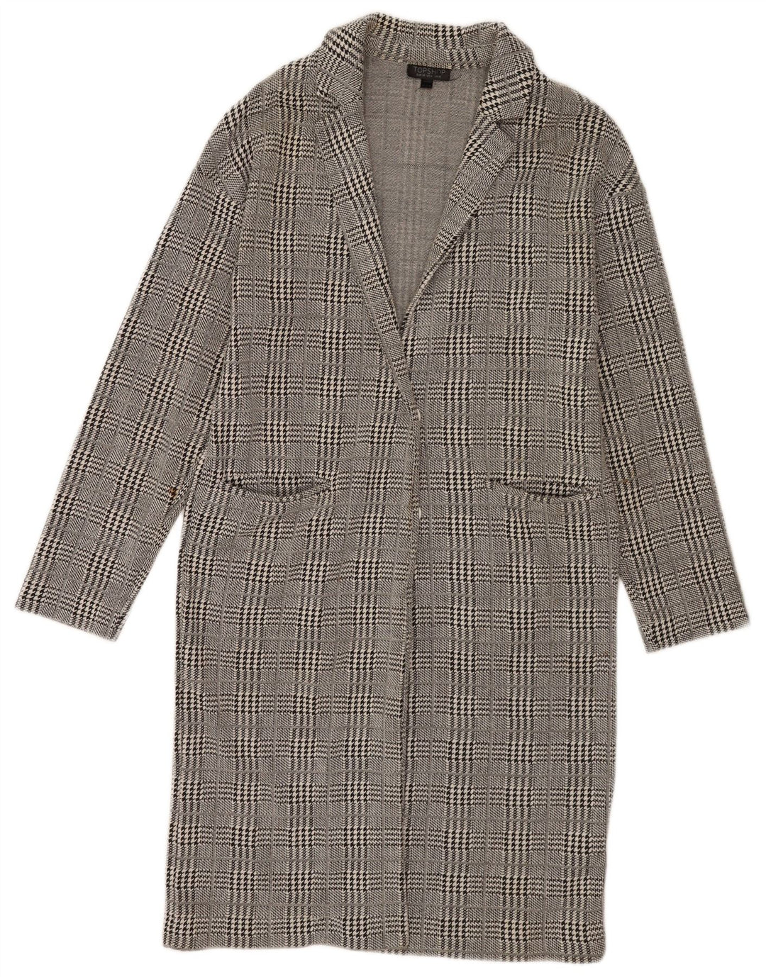 Topshop Womens Overcoat UK 10 Small Grey Houndstooth Cotton