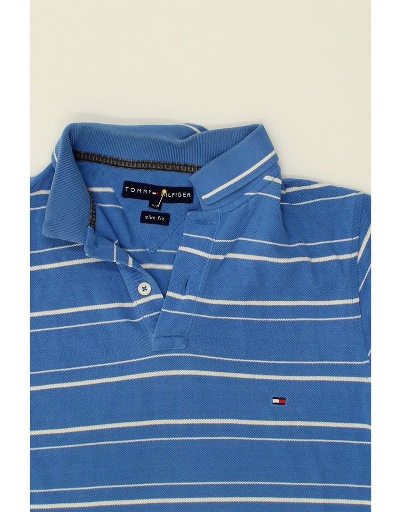 TOMMY HILFIGER Mens Slim Fit Polo Shirt Small Blue Striped Cotton | Vintage Tommy Hilfiger | Thrift | Second-Hand Tommy Hilfiger | Used Clothing | Messina Hembry 