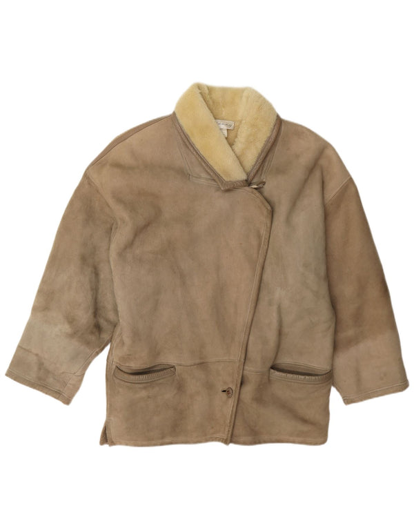 Genny Womens Shearling Jacket US 6 Medium Grey Leather