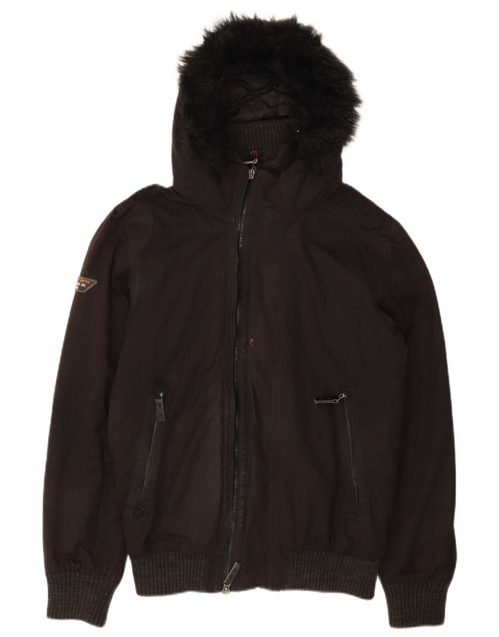 Superdry Mens Hooded Bomber Jacket UK 38 Medium Black