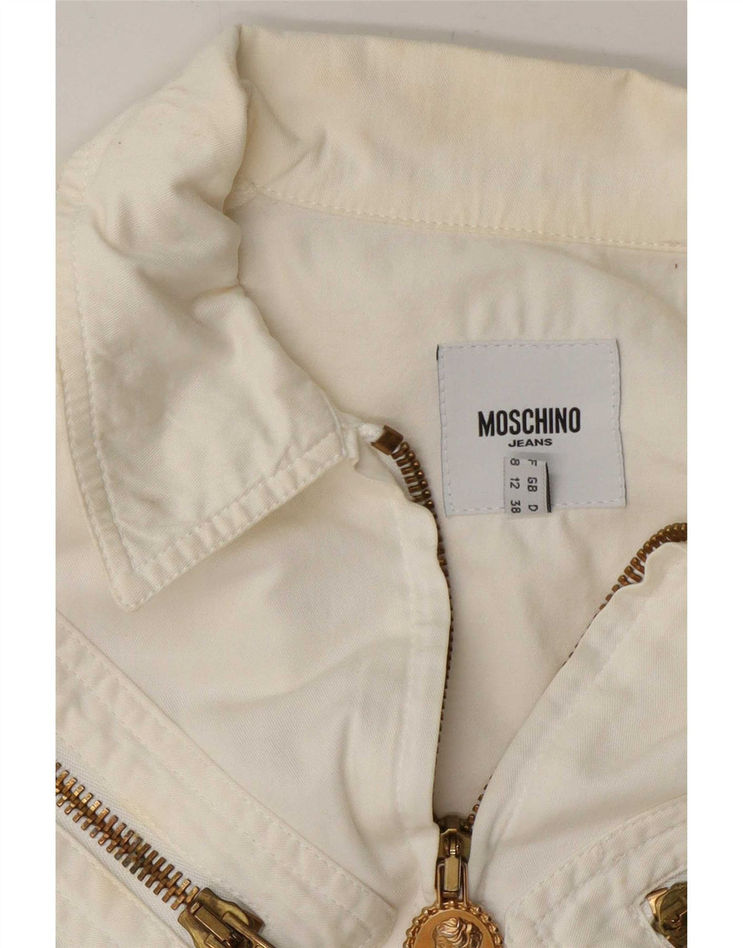 Moschino Womens Bomber Jacket UK 12 Medium Off White Cotton