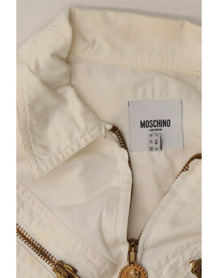 Moschino Womens Bomber Jacket UK 12 Medium Off White Cotton