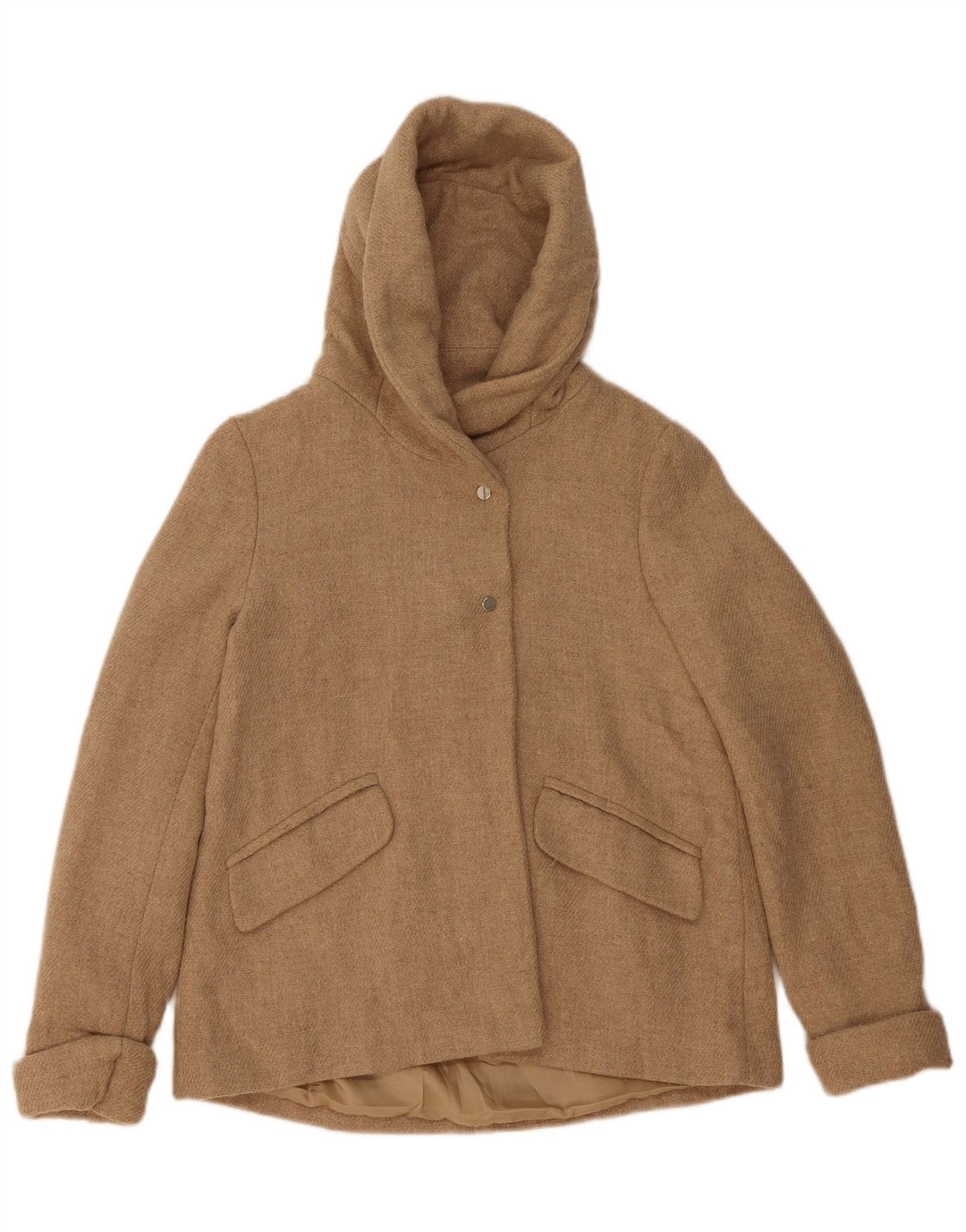 Zara Womens Hooded Bomber Jacket UK 6 XS Beige Wool