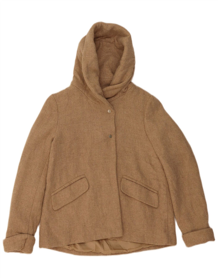 Zara Womens Hooded Bomber Jacket UK 6 XS Beige Wool