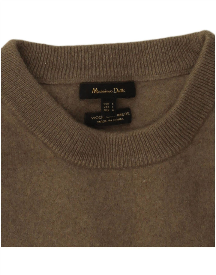 Massimo Dutti Womens Crew Neck Jumper Sweater UK 14 Large Grey Wool