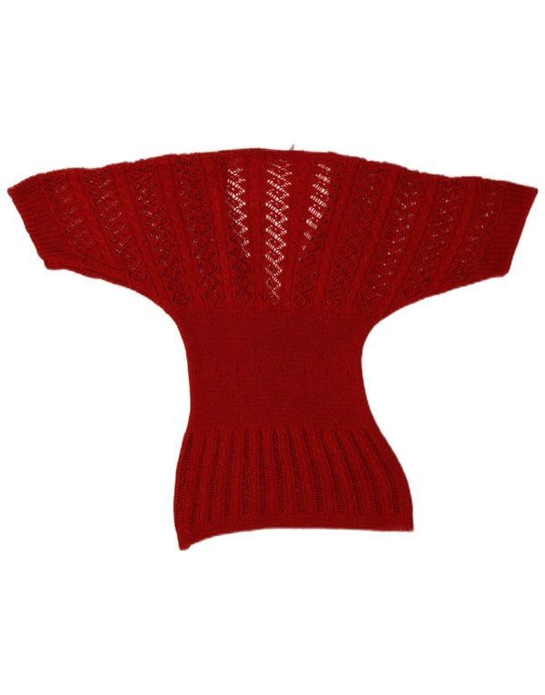 Vintage Womens Short Sleeve V-Neck Jumper Sweater UK 8 Small Red