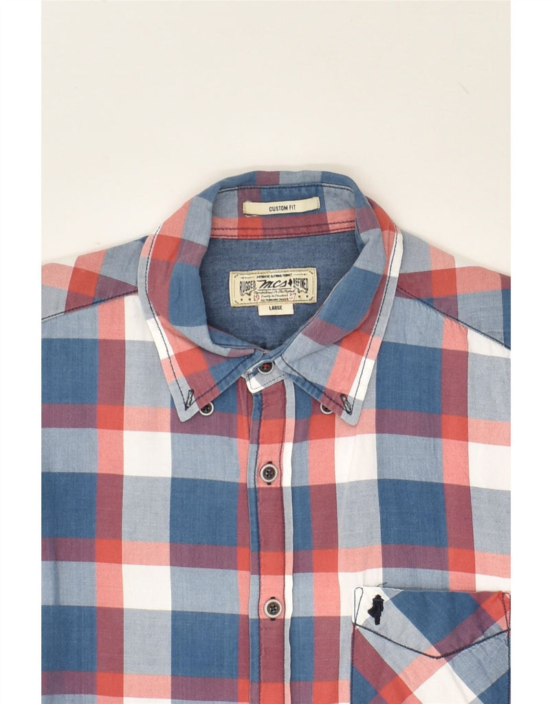 MARLBORO CLASSICS Mens Custom Fit Shirt Large Blue Check Cotton Vintage Marlboro Classics and Second-Hand Marlboro Classics from Messina Hembry 