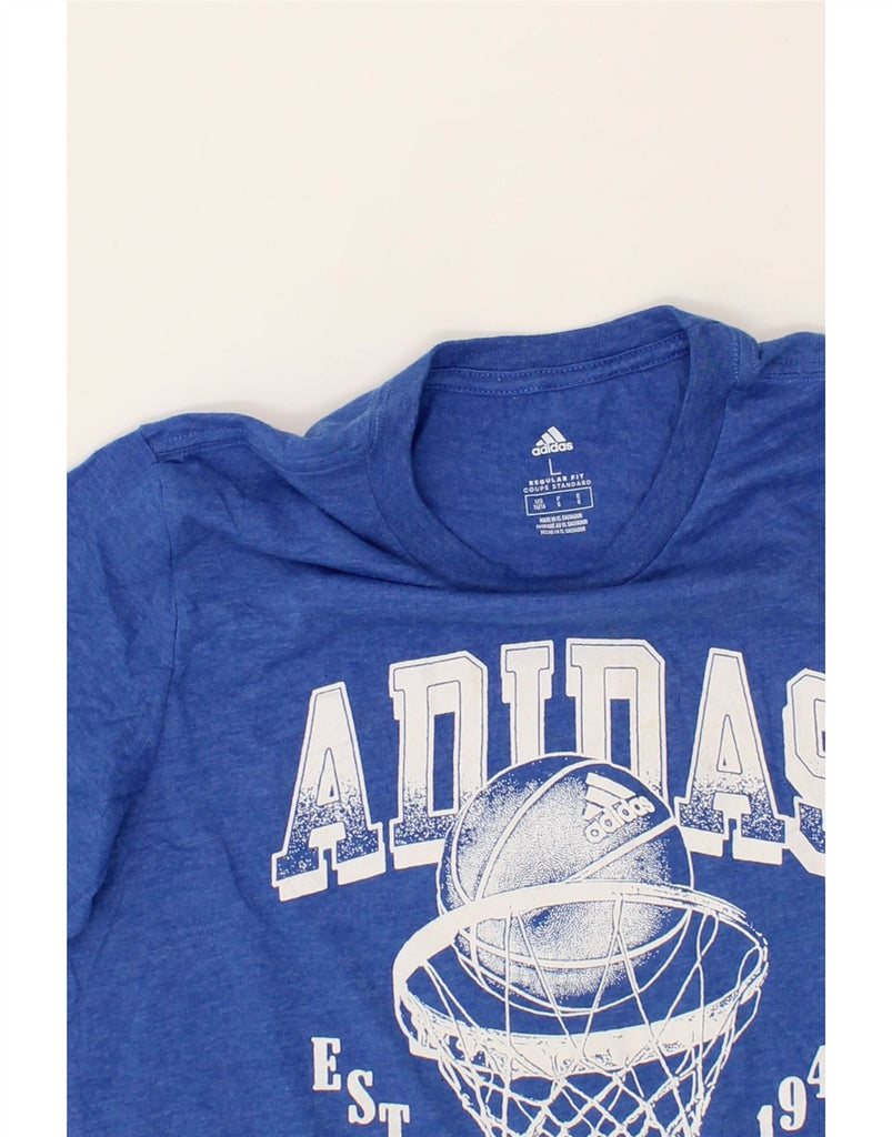 ADIDAS Boys Regular Fit Graphic T-Shirt Top 14-15 Years Large Blue Cotton Vintage Adidas and Second-Hand Adidas from Messina Hembry 