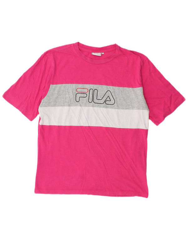 Fila Womens Graphic T-Shirt Top UK 14 Medium Pink Colourblock Cotton