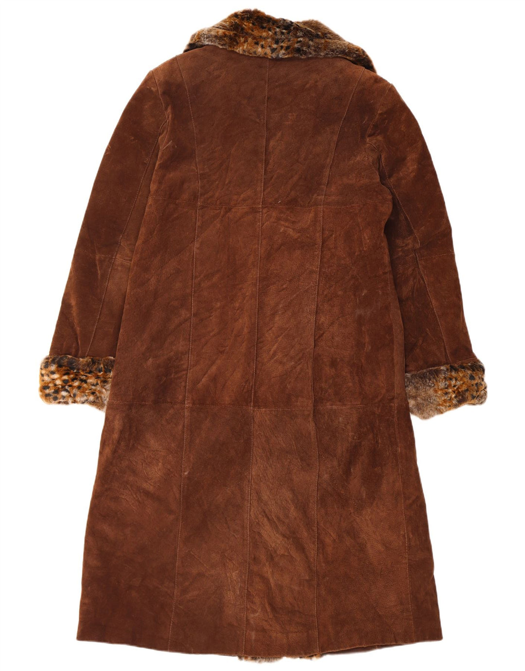Vintage Womens Suede Overcoat UK 14 Large Brown Animal Print Leather