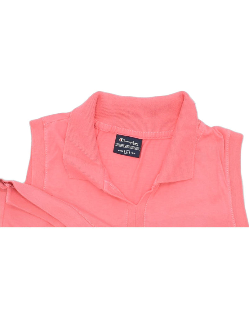 CHAMPION Womens Sleeveless Polo Shirt UK 16 Large Pink Cotton | Vintage | Thrift | Second-Hand | Used Clothing | Messina Hembry 