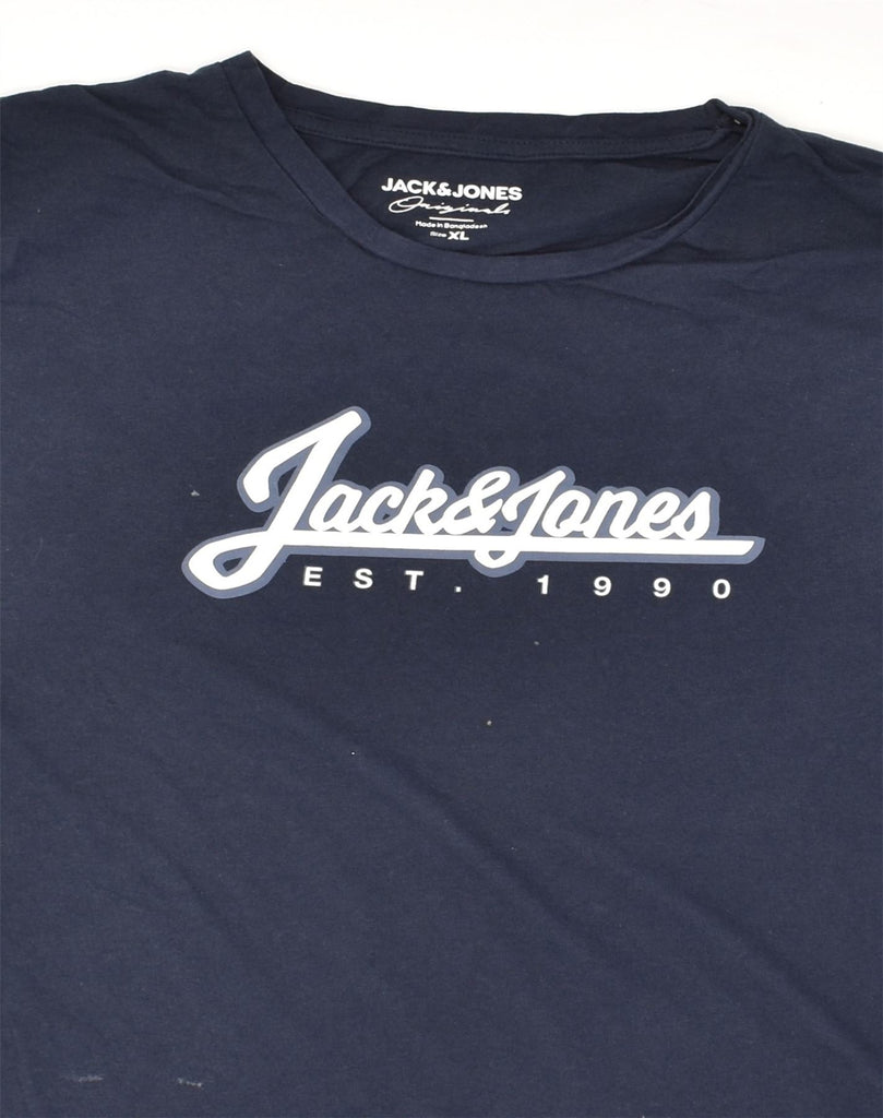 JACK & JONES Mens Graphic T-Shirt Top XL Navy Blue Cotton | Vintage Jack & Jones | Thrift | Second-Hand Jack & Jones | Used Clothing | Messina Hembry 